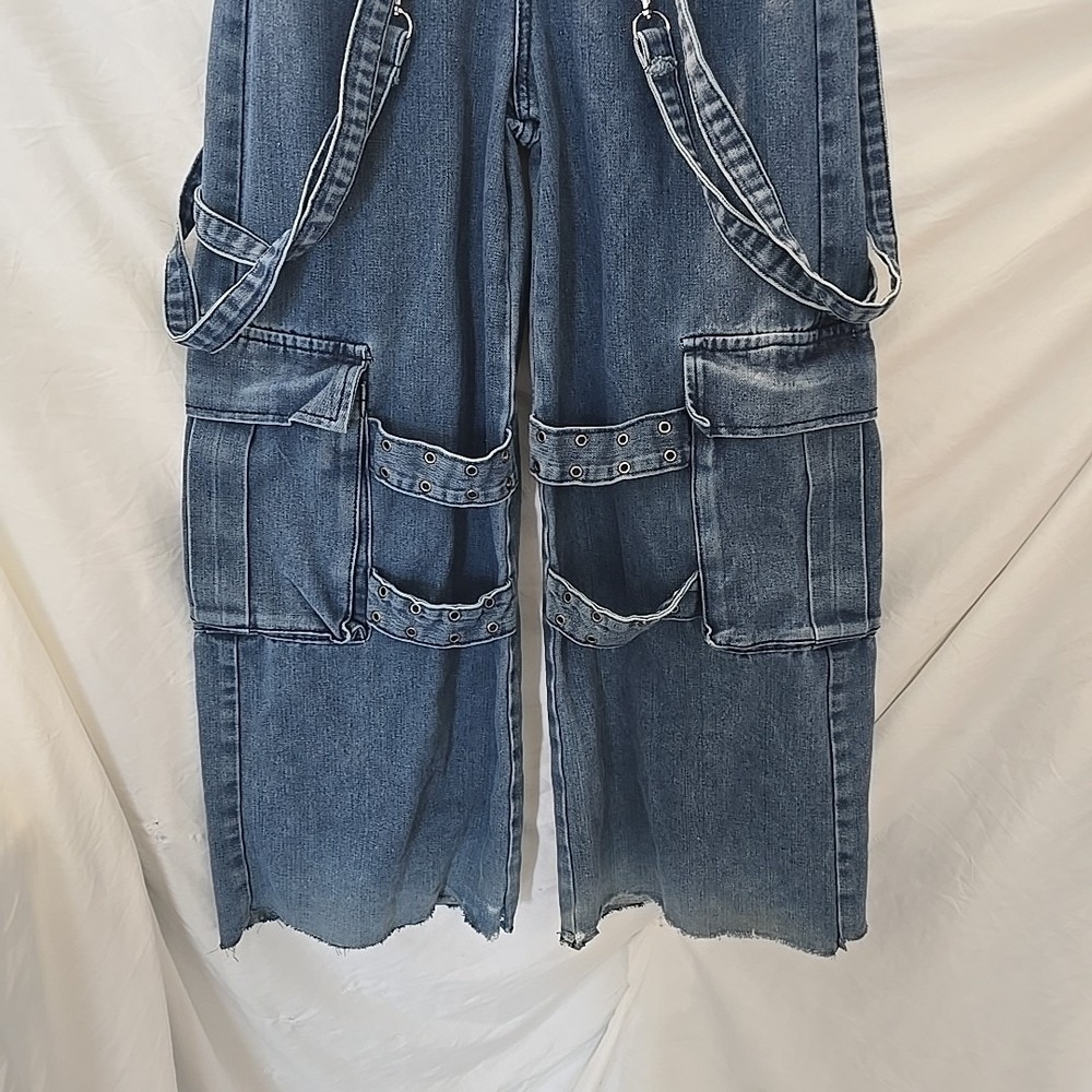 Romwe Juniors Denim Jean Straps Buckles Sz XS (2) Streetwear Grunge Skater - Picture 2 of 14